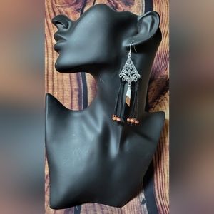 Silver filigree earrings with authentic wood